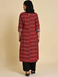 W Boat Neck Ethnic Motifs Printed Sequins Pure Cotton Straight Kurta