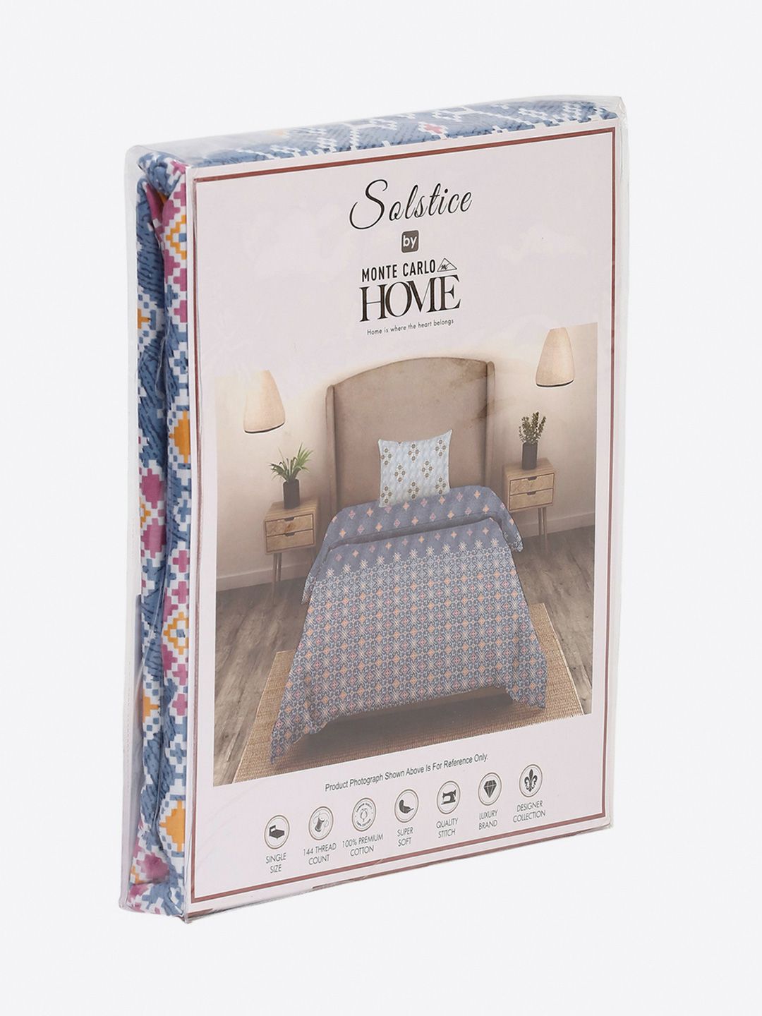 Monte Carlo Blue & White Ethnic Motifs Cotton 144 TC Single Bedsheet Set-2.29 m x 1.52 m