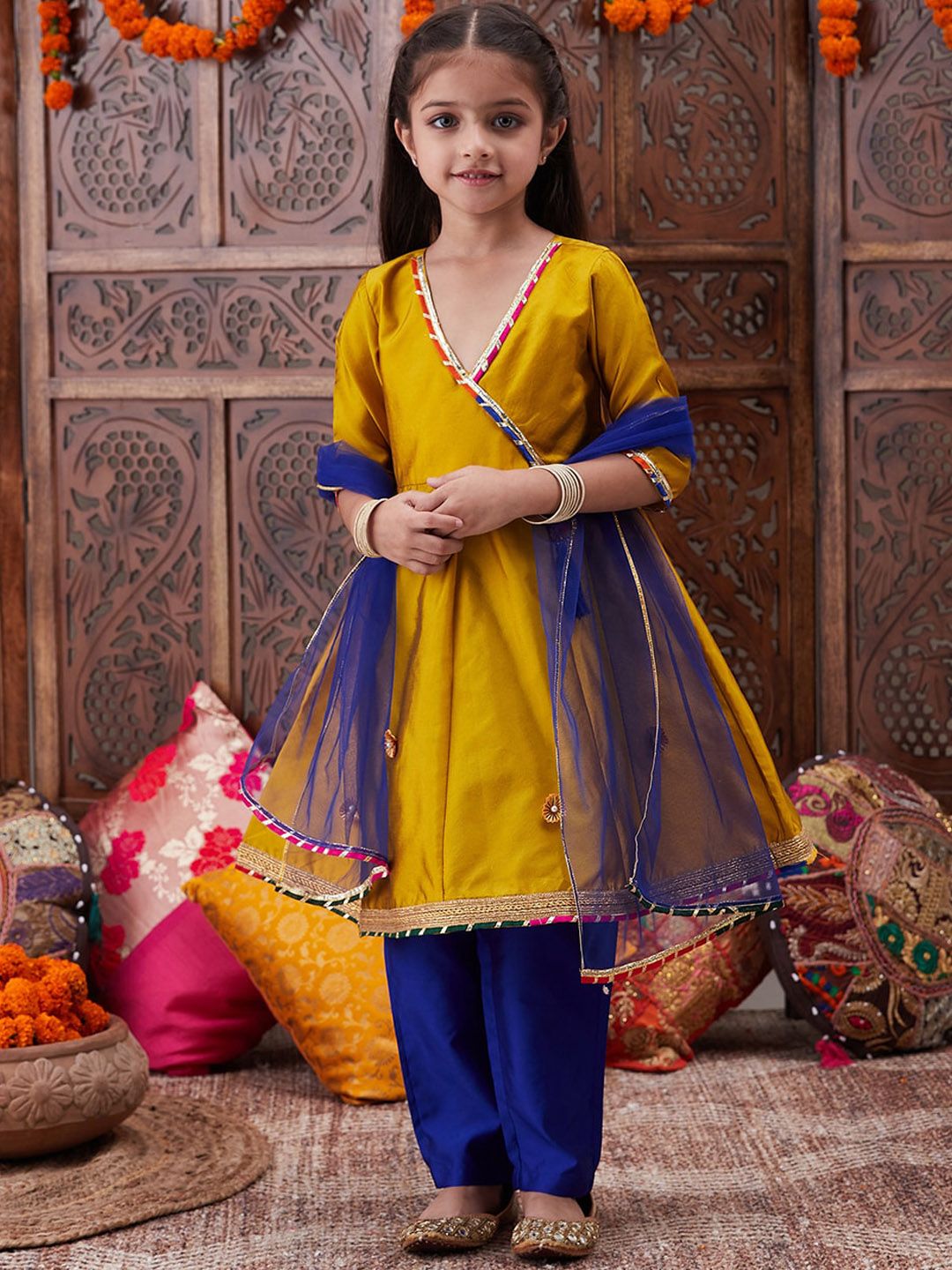pspeaches Girls Gotta Patti Angrakha Kurta & Salwar With Dupatta