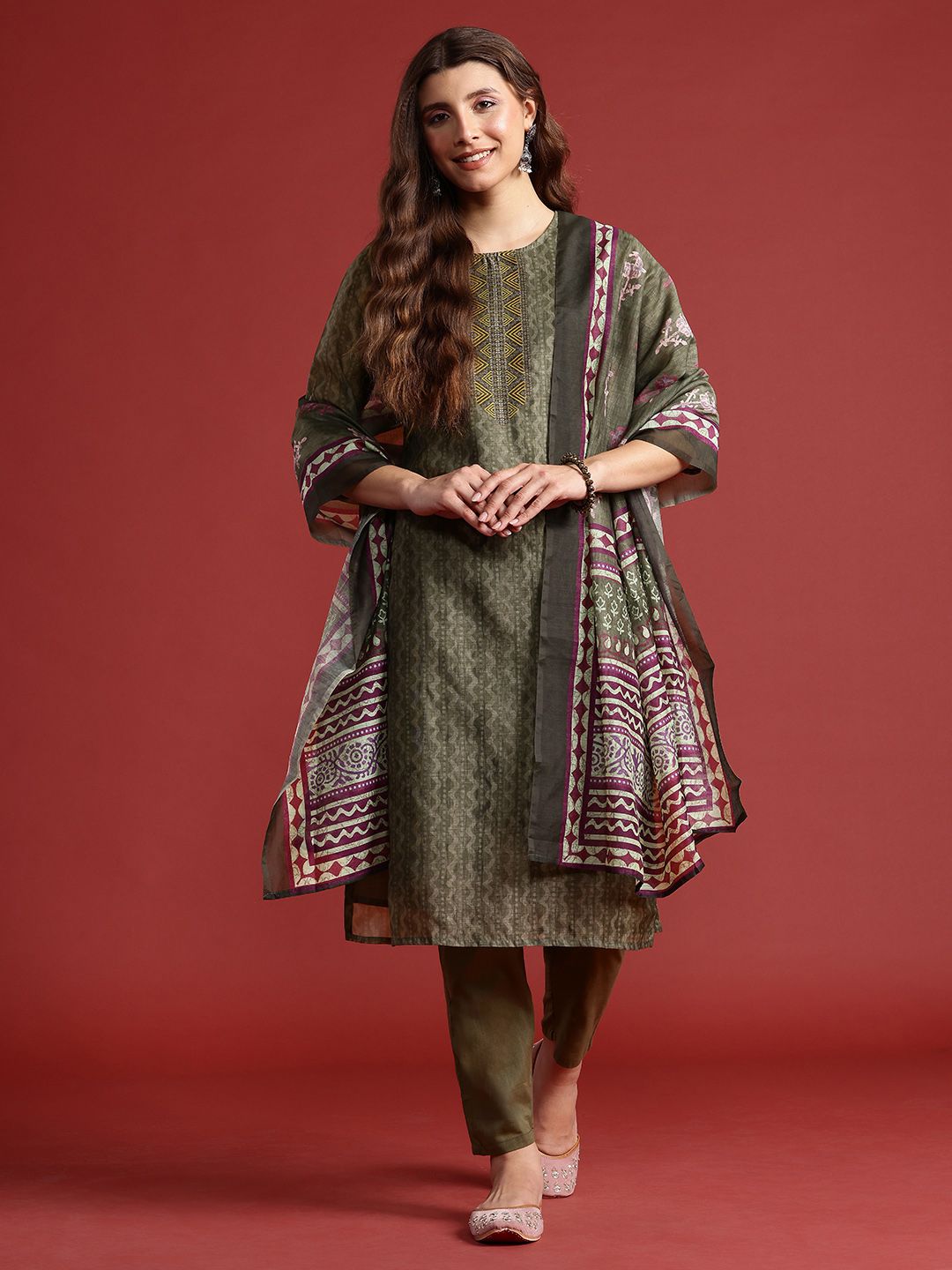 Anouk Printed Regular Kurta with Trousers & Dupatta
