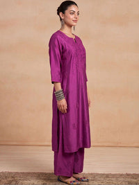 House of Chikankari Women Ethnic Motifs Embroidered Regular Thread Work Chanderi Silk Kurta with Palazzos