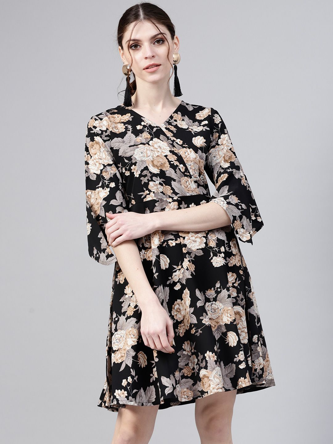 Gerua By Libas Women Black  Beige Printed Wrap Dress