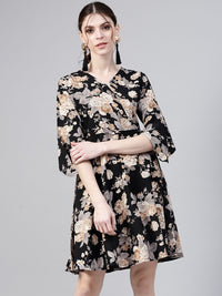 Gerua By Libas Women Black  Beige Printed Wrap Dress
