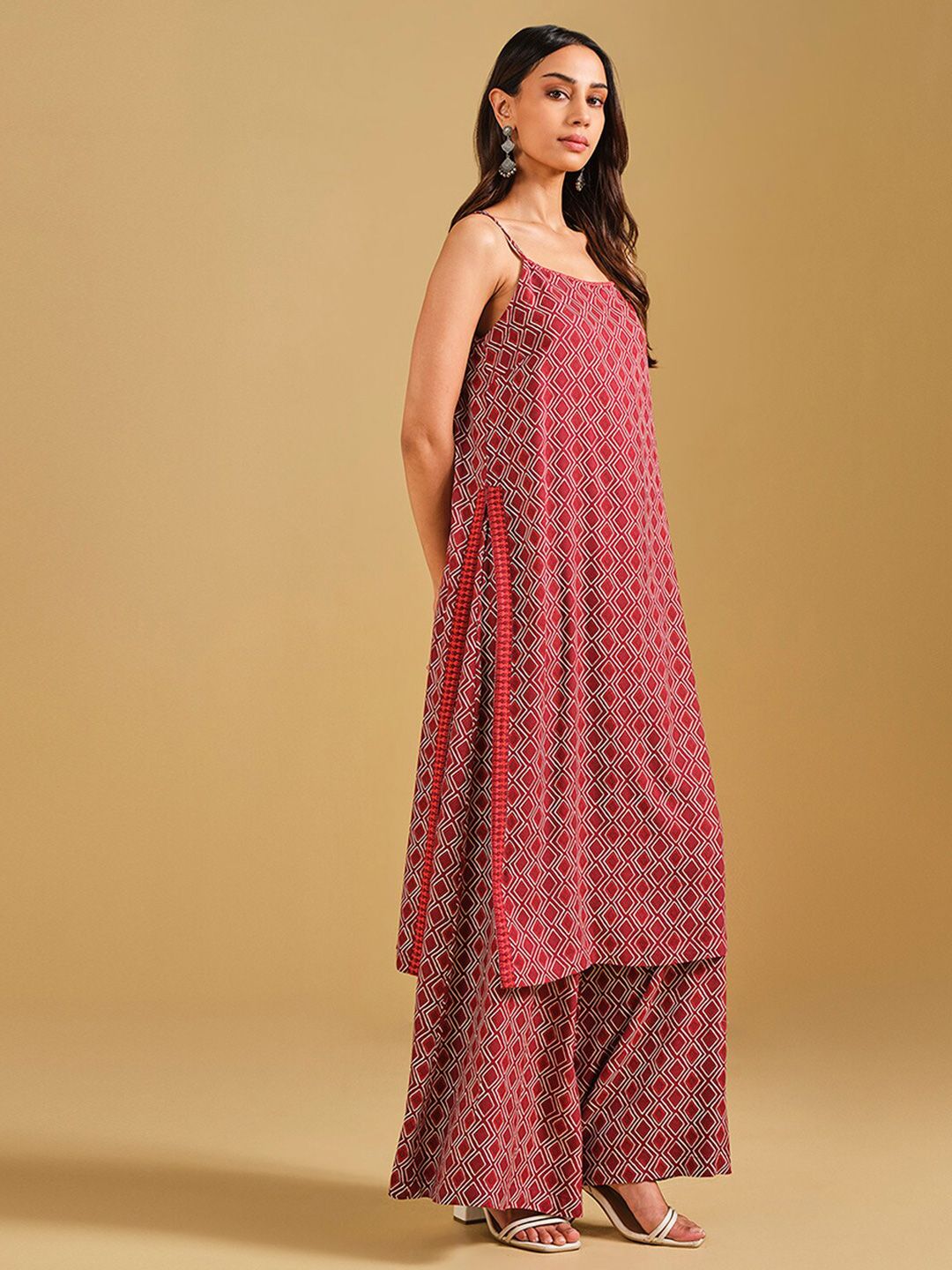 Global Desi Geometric Printed Straight Kurta With Palazzo