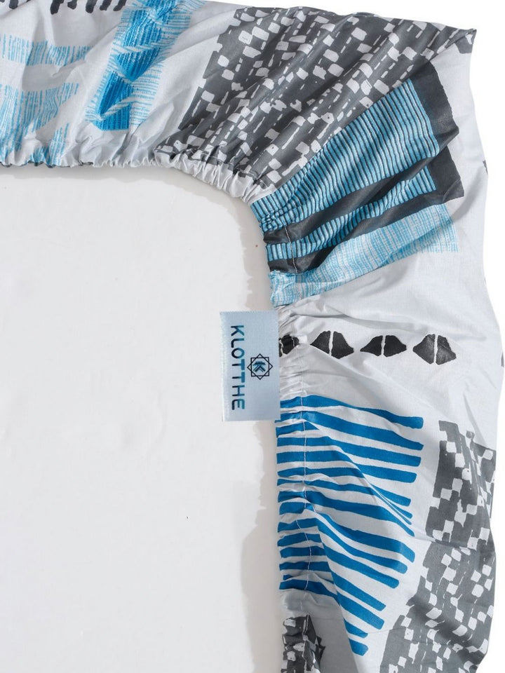 KLOTTHE Book Lipat Biru Geometrik Bercetak Kapas Tulen Double King Cadar & Sarung Bantal