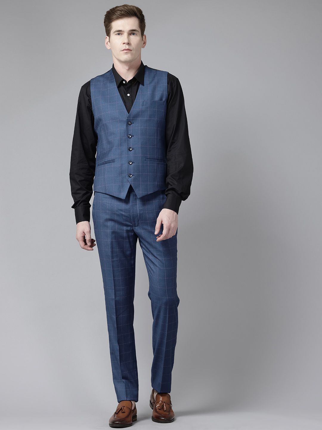 Park Avenue Super Slim Fit Checked Blazer & Trousers