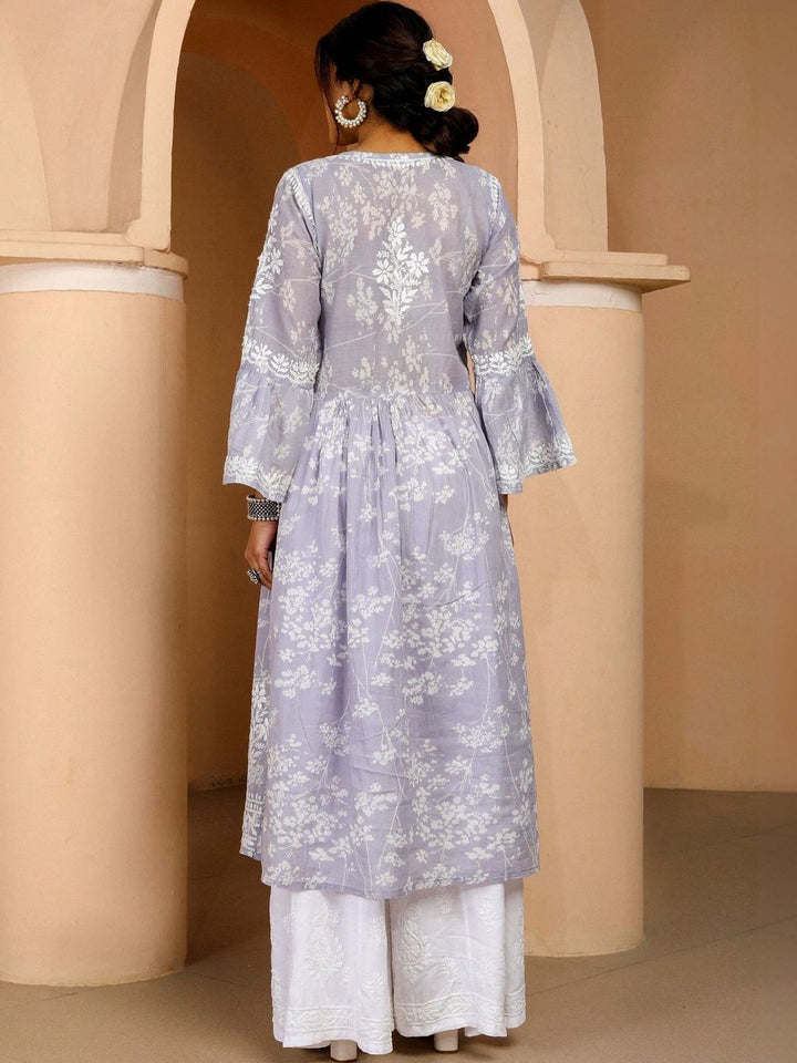 Rumah Wanita Chikankari Lengan Loceng Sulam Bunga Chikankari Kurta