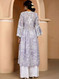 Rumah Wanita Chikankari Lengan Loceng Sulam Bunga Chikankari Kurta