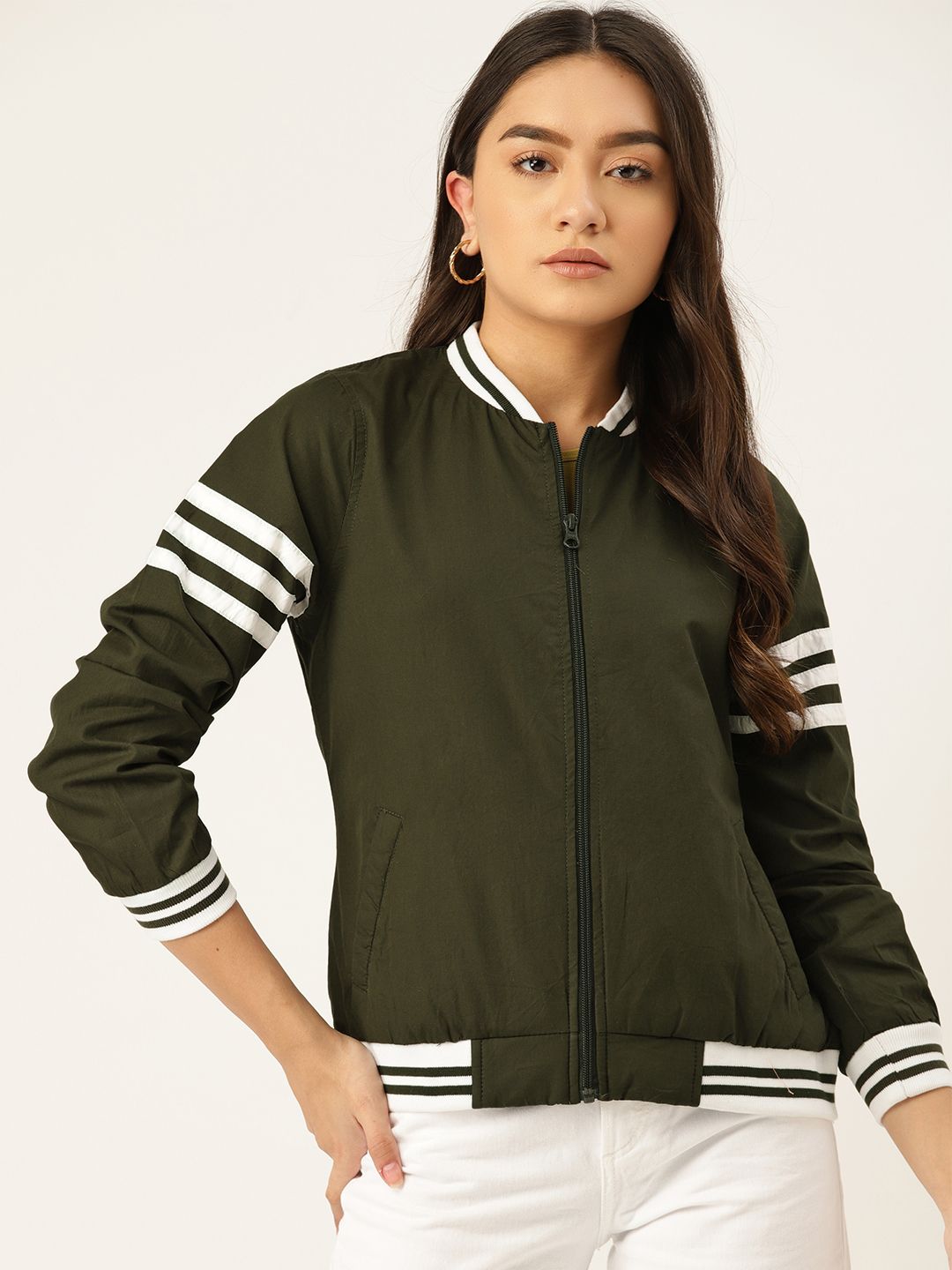 DressBerry Women Olive Green Bomber Jacket