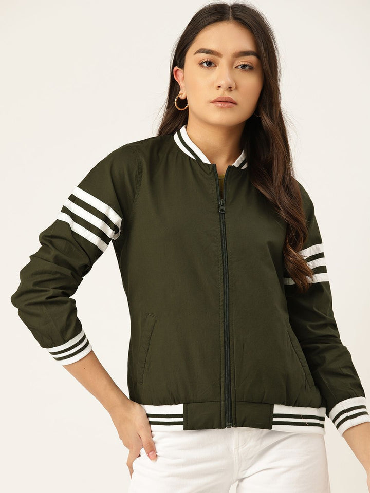 DressBerry Women Olive Green Bomber Jacket