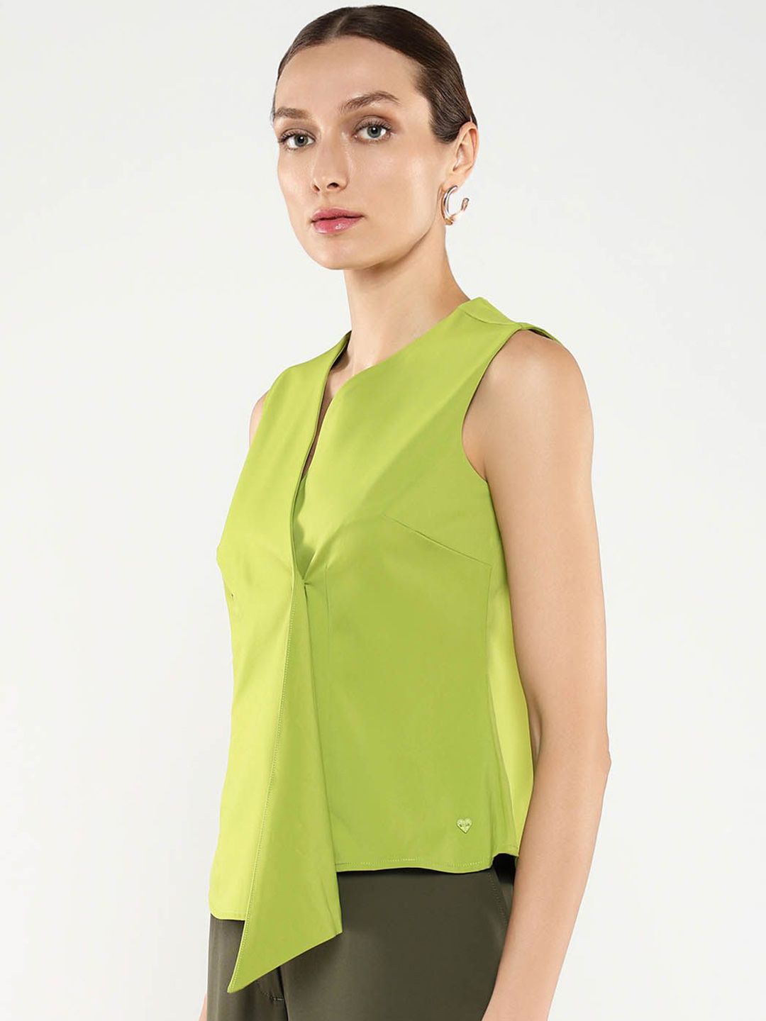 RAREISM Solid Cotton Wrap Sleeveless Shirt Style Top