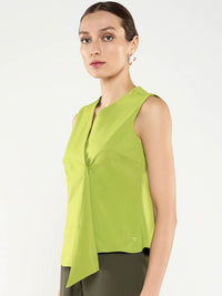 RAREISM Solid Cotton Wrap Sleeveless Shirt Style Top