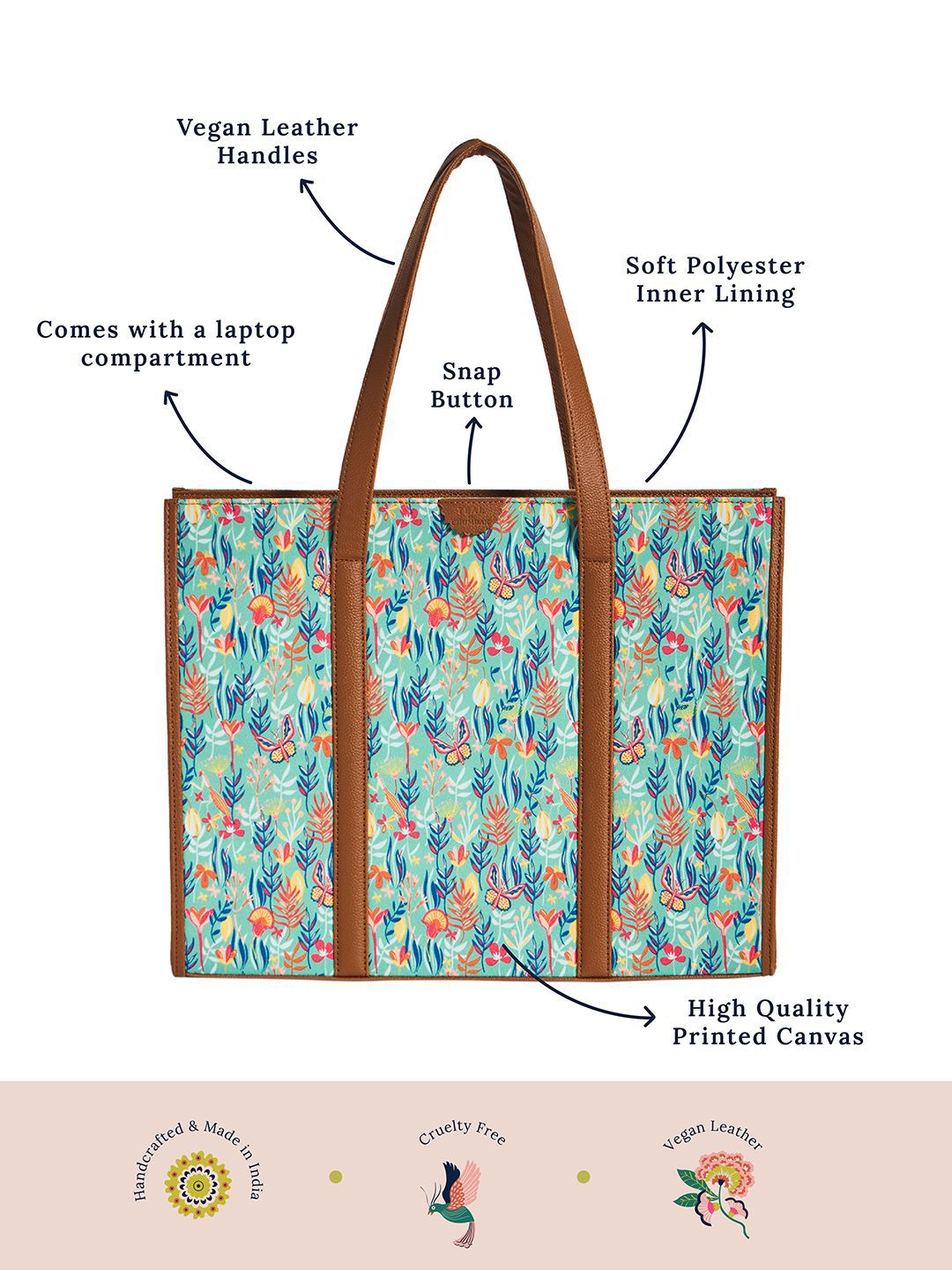 TEAL BY CHUMBAK Floral Printed Shopper Handheld Bag