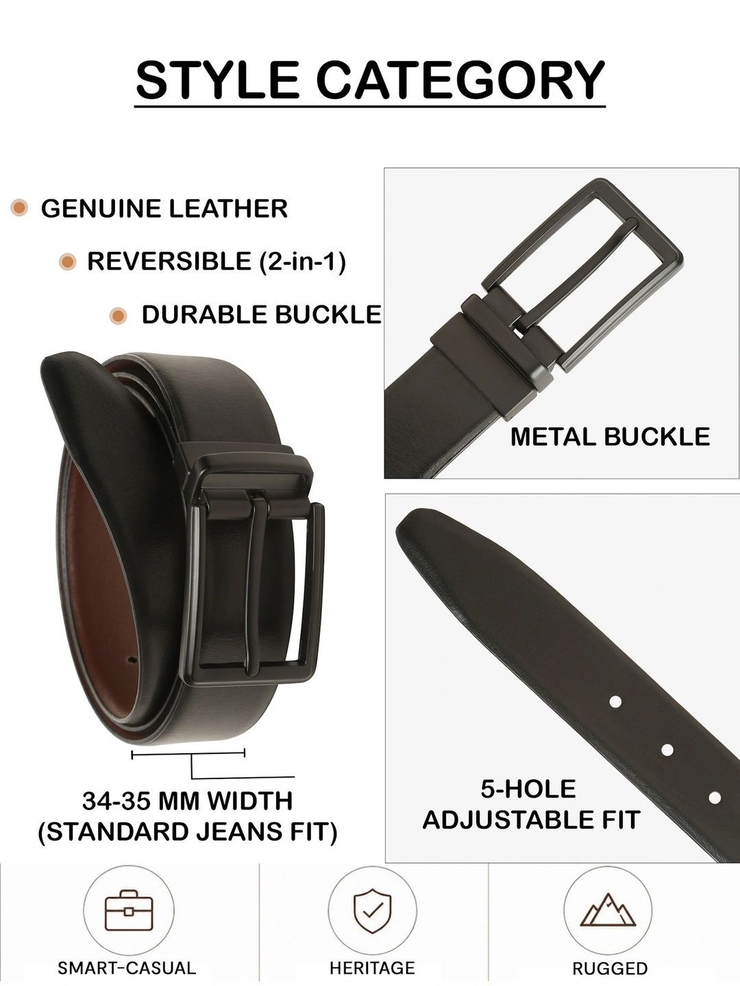 Teakwood Leathers Men Textured Leather Reversible Belt
