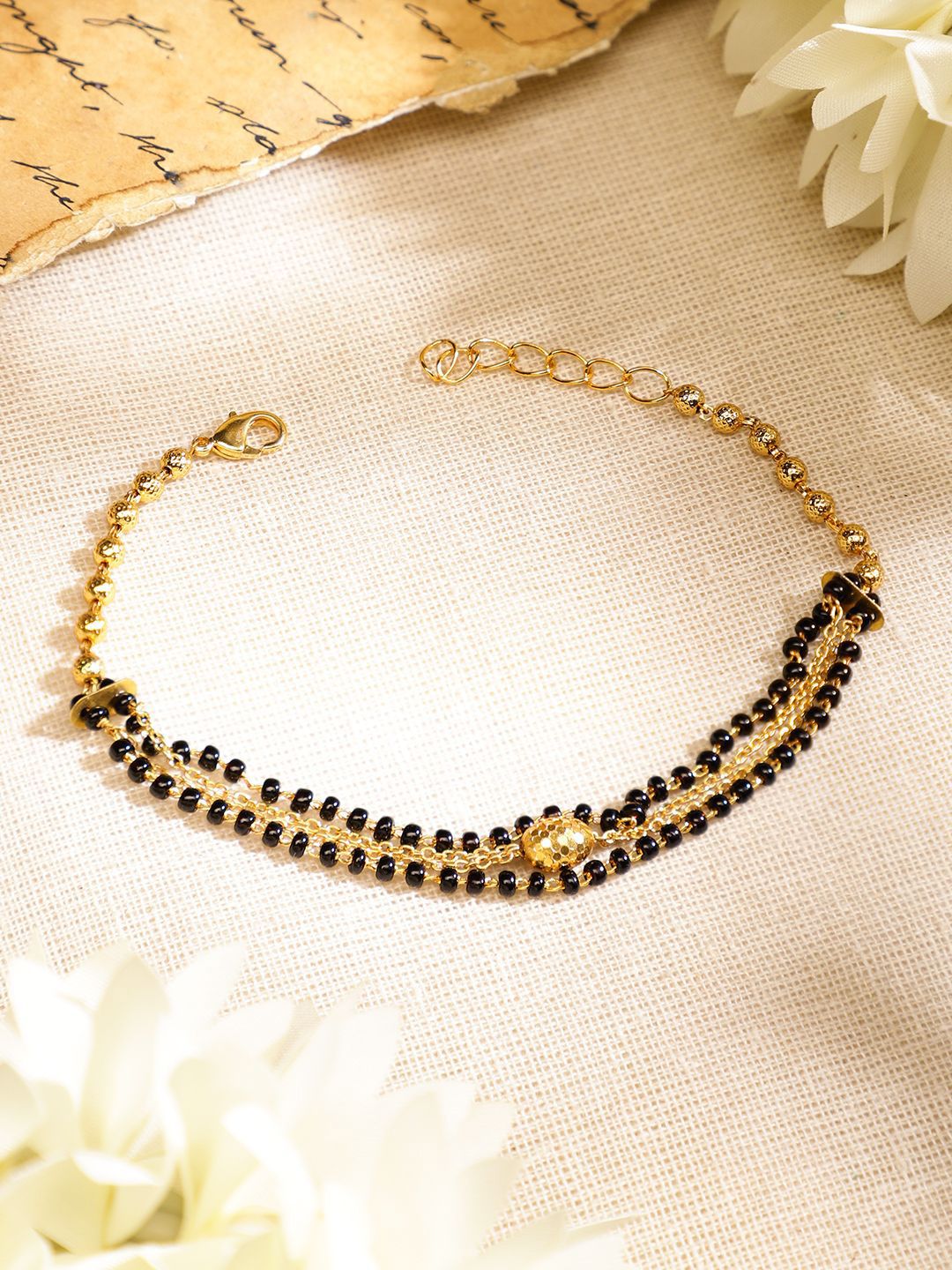Rubans 18K Gelang Mangalsutra Rantai Black & Golden Chain Mangalsutra