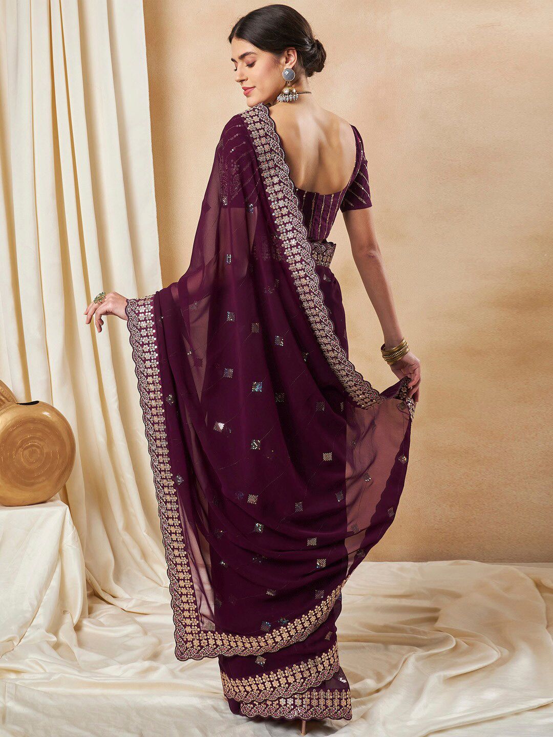 Saree mall Embellished Sequinned Poly Georgette Sarees