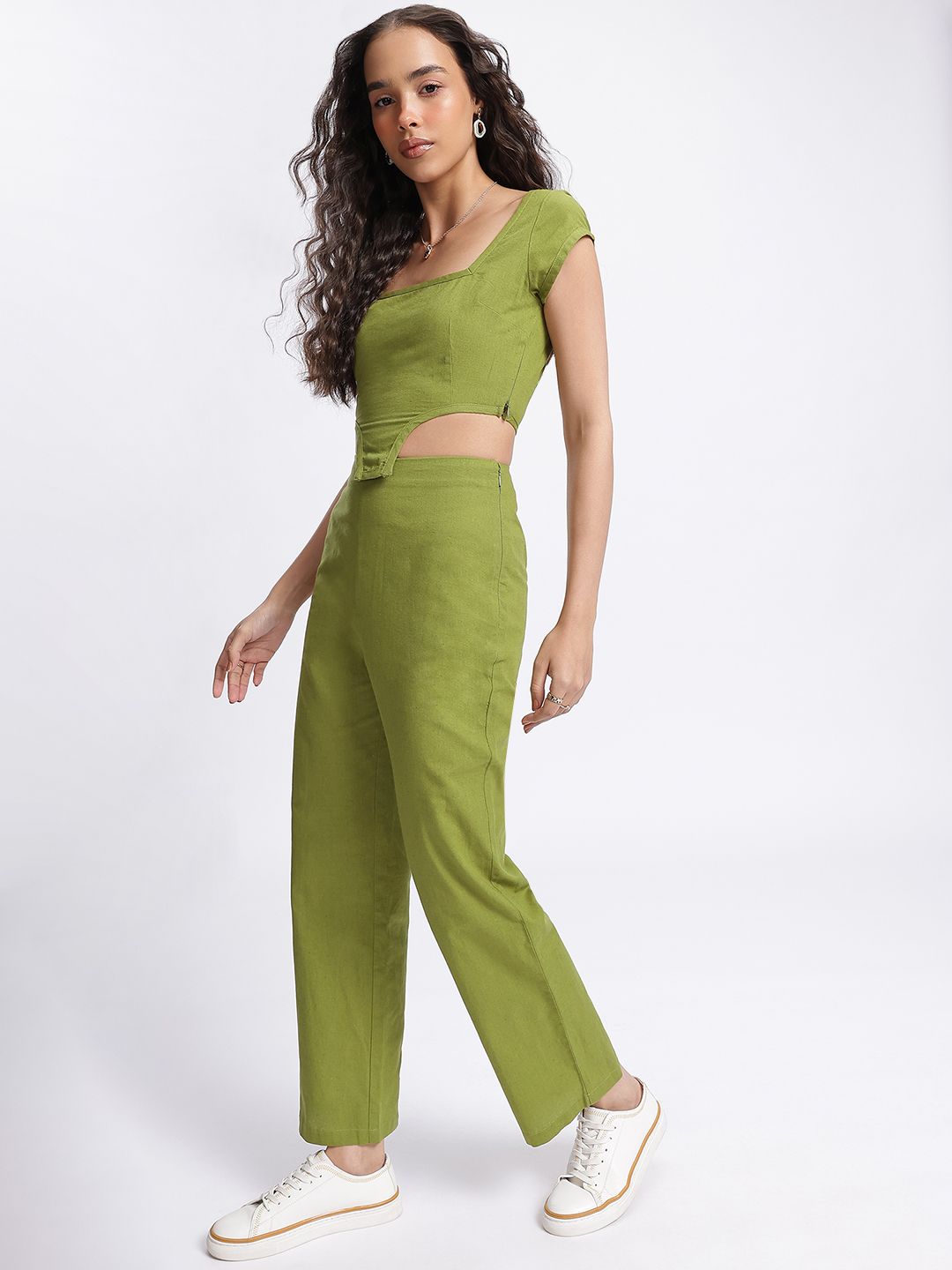 DressBerry Cyberlime Chic Crop Top with Trousers