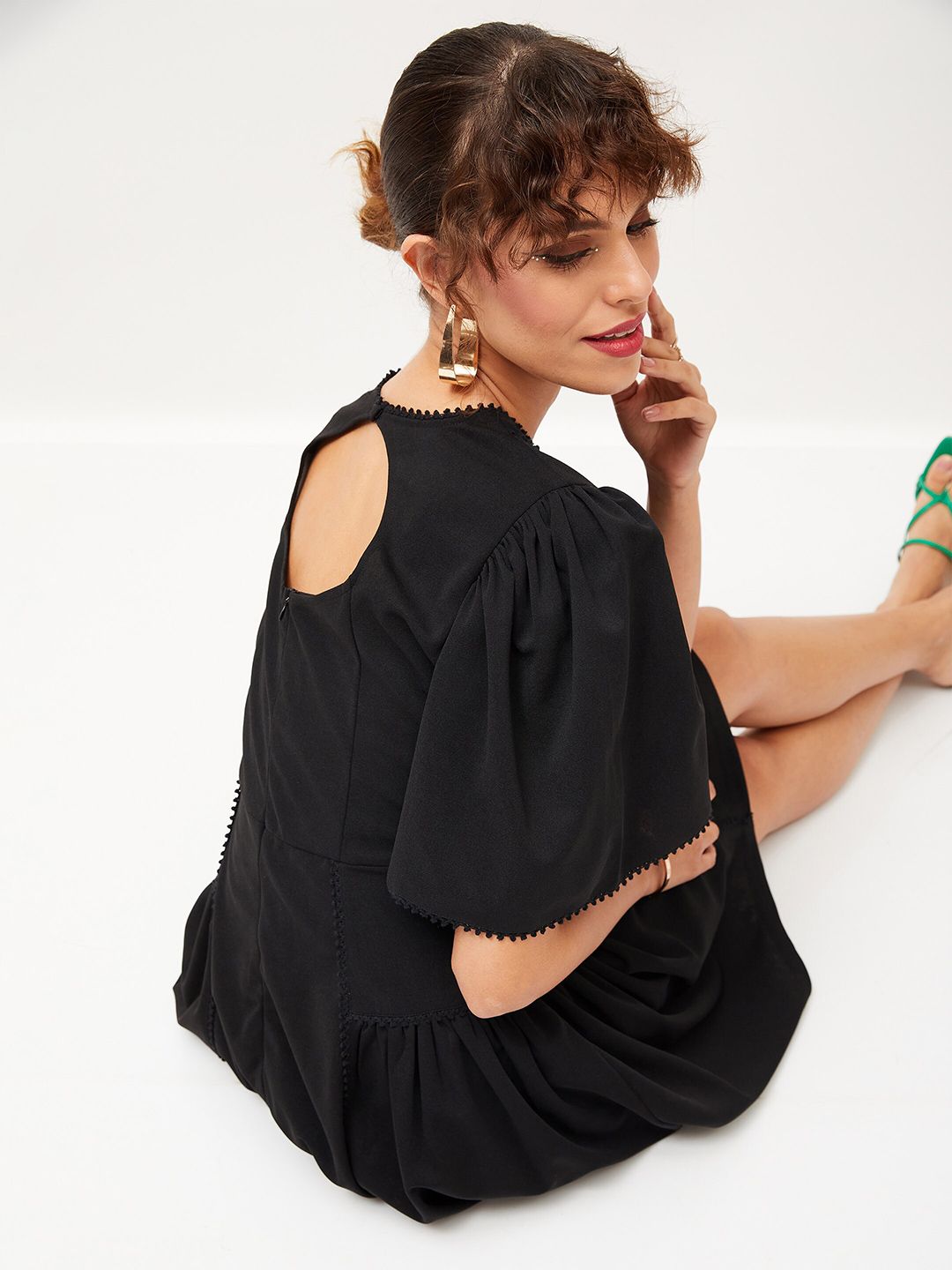 SASSAFRAS Flared Sleeve Fit & Flare Dress
