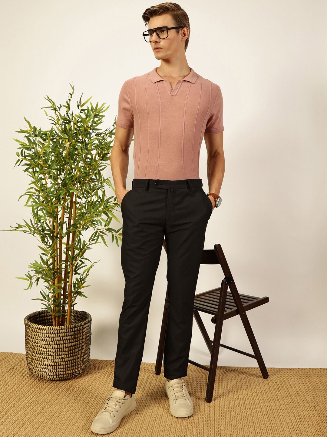Thomas Scott Men Knit Striped Polo Collar T-shirt