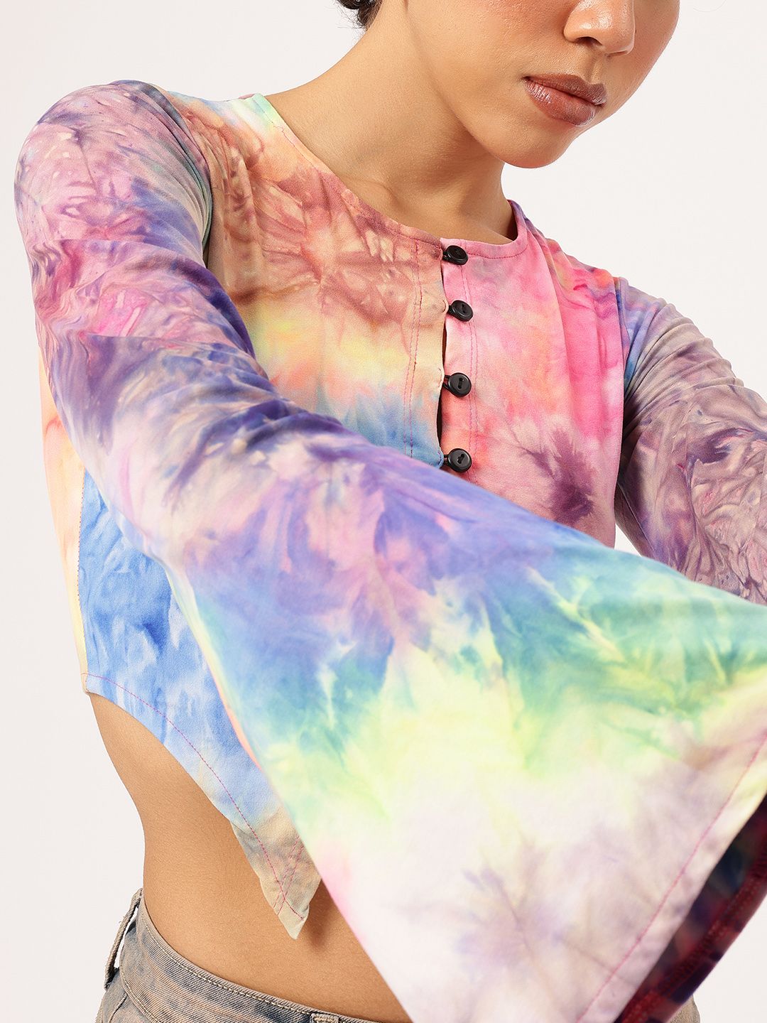 DressBerry Tie Dye Delight Front Buttoned Crop Top