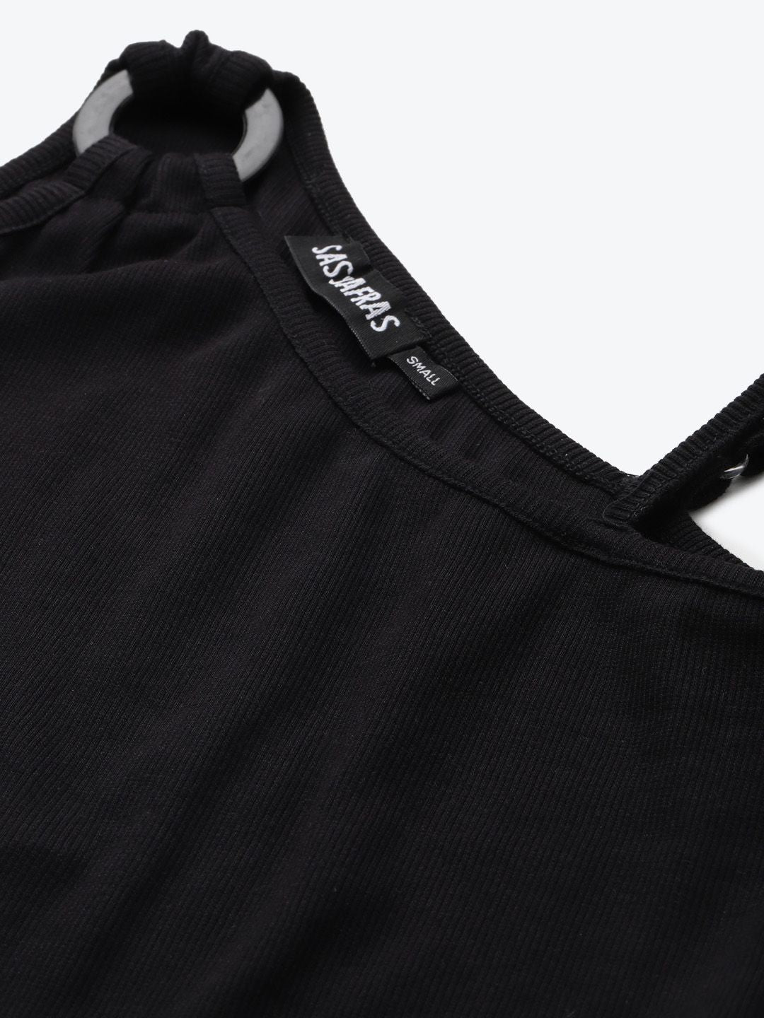 SASSAFRAS Black Solid Strappy Crop Top