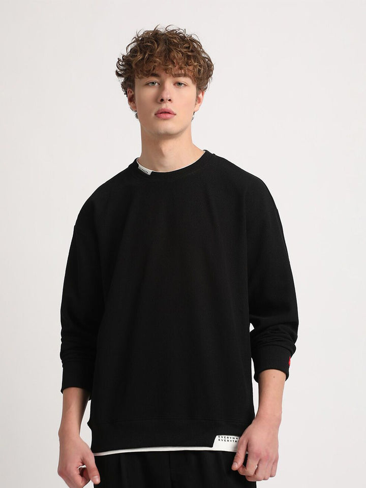 THE BEAR HOUSE Round Neck Relaxed Fit Drop Shoulder Sleeves Sweatshirt