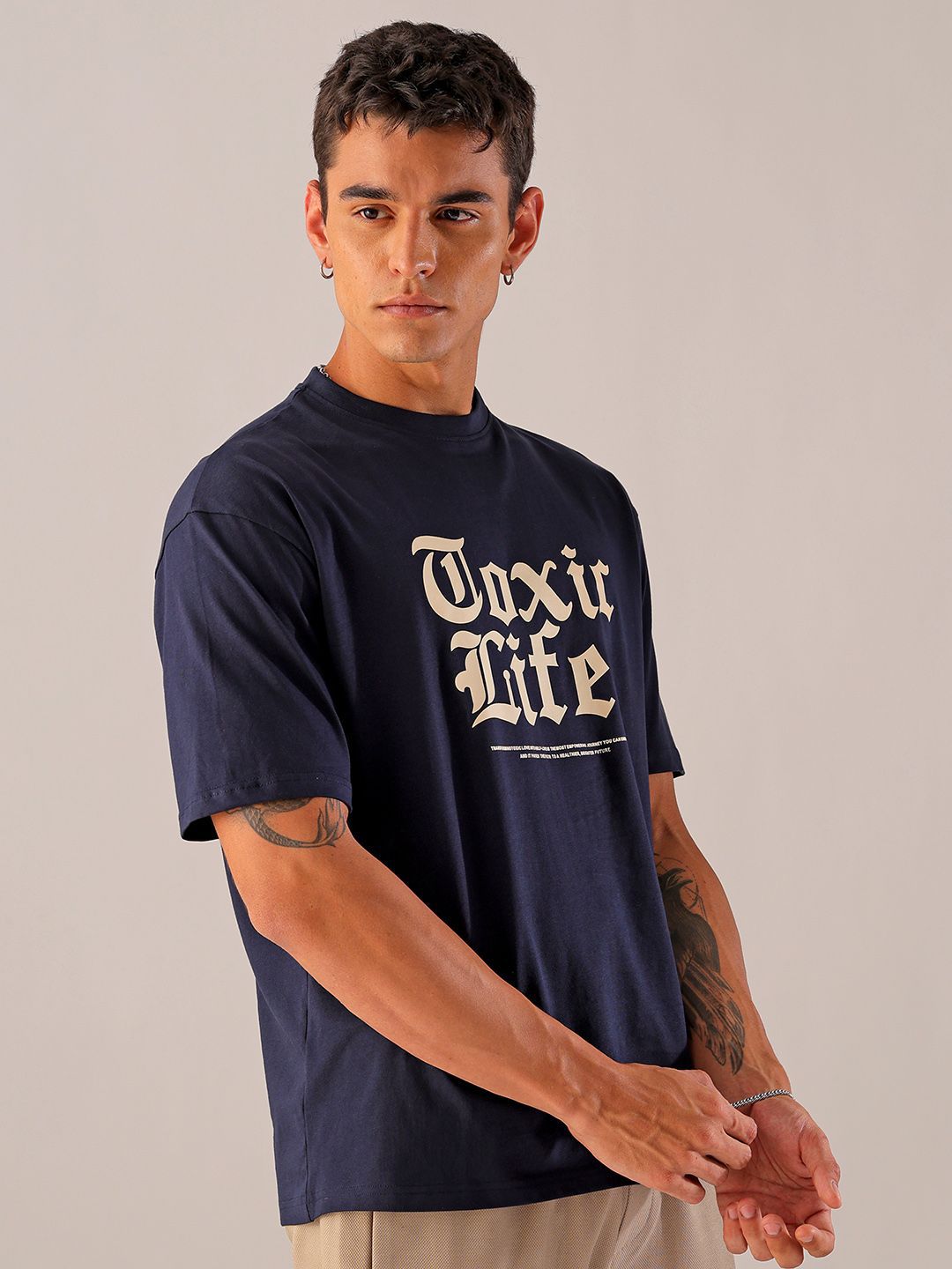 The Indian Garage Co Men Back Printed Boxy Oversized Round Neck T-shirt