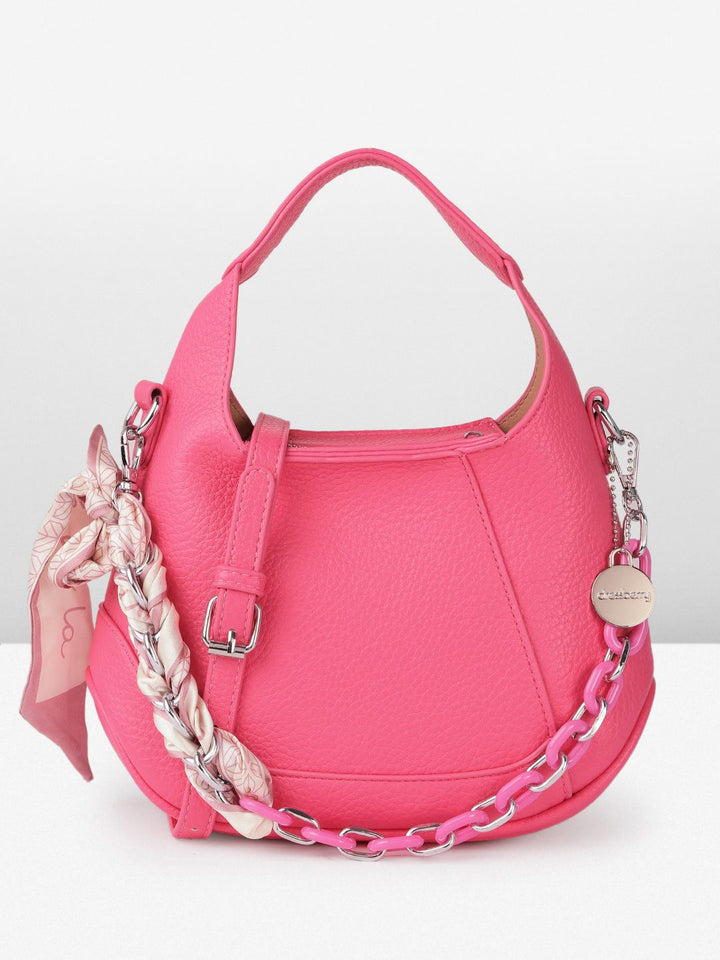 DressBerry Structured Stylized Handle Handheld Bag with Bow Detail