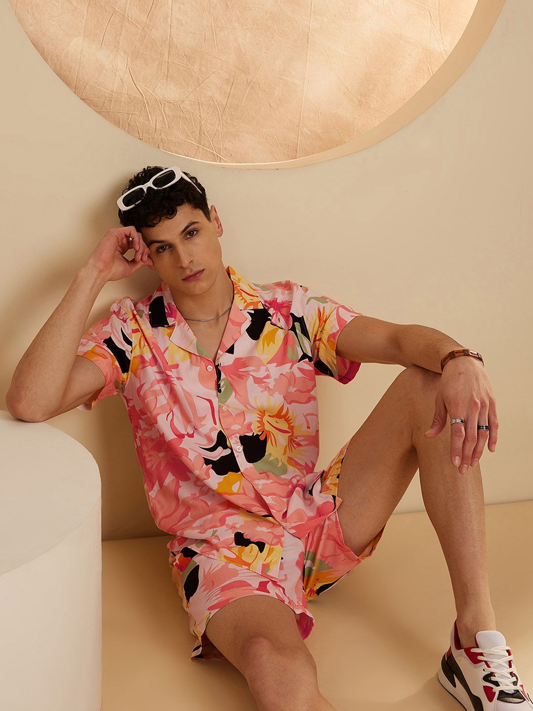 DENNISON The Vacay Mode Geometric Printed Collar Shirt With Shorts