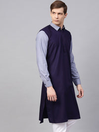 SOJANYA Lelaki Navy Blue Solid Kurta Lurus