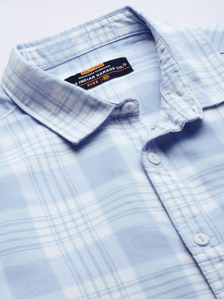 The Indian Garage Co Men Blue & White Gingham Checked Pure Cotton Casual Shirt