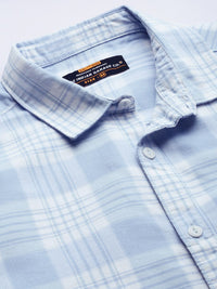 The Indian Garage Co Men Blue & White Gingham Checked Pure Cotton Casual Shirt