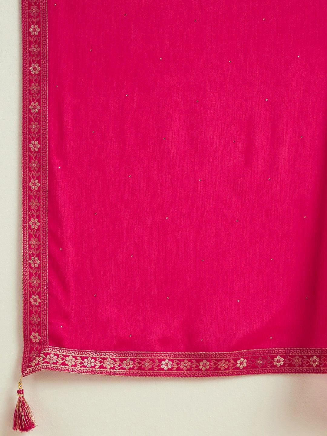 Libas Floral Woven Design Beads & Stones Kurta with Trousers & Dupatta