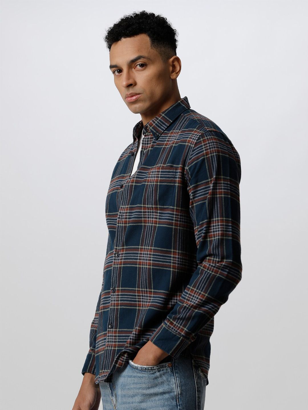 THE BEAR HOUSE Slim Fit Tartan Checks Pure Cotton Casual Shirt