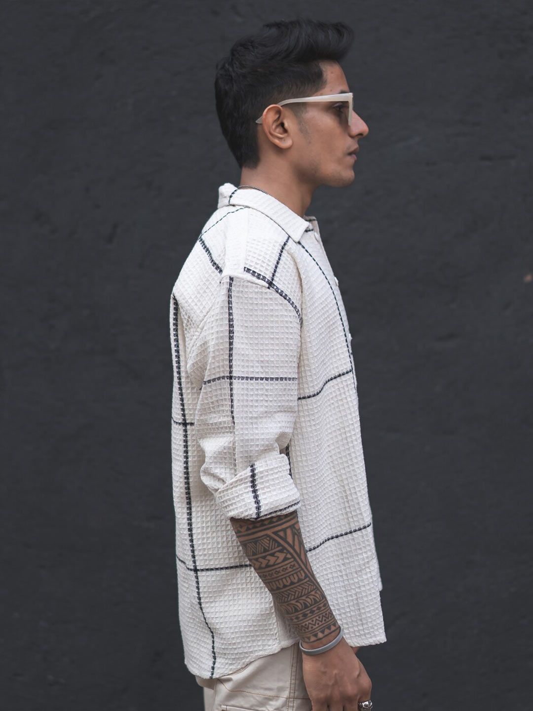 Powerlook Off White India Slim Oversized Checked Shackets