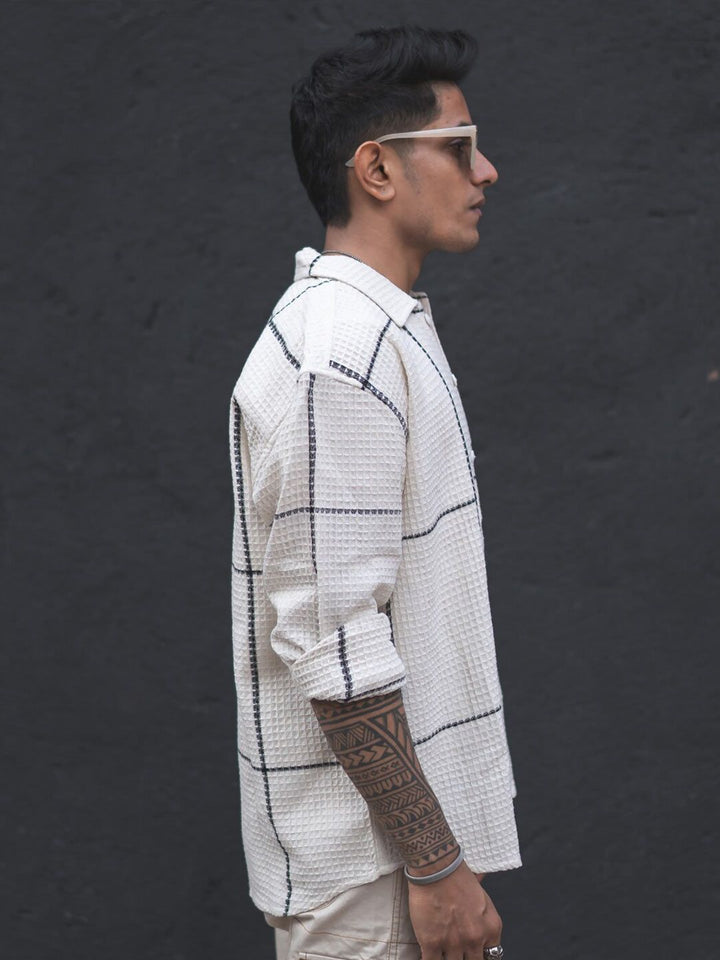 Powerlook Off White India Slim Oversized Checked Shackets