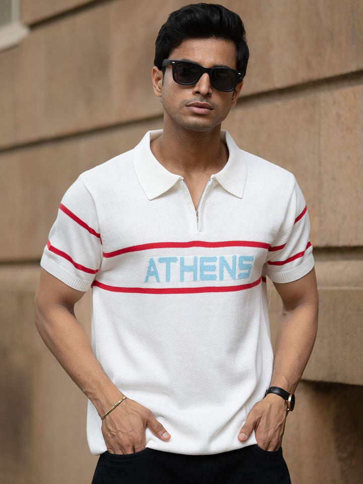 Powerlook SS25 Typography Printed Polo Collar Knitted Pure Cotton T-Shirt