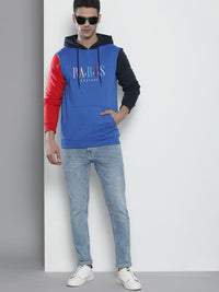 The Indian Garage Co Men Blue & Red Embroidered Hooded Sweatshirt