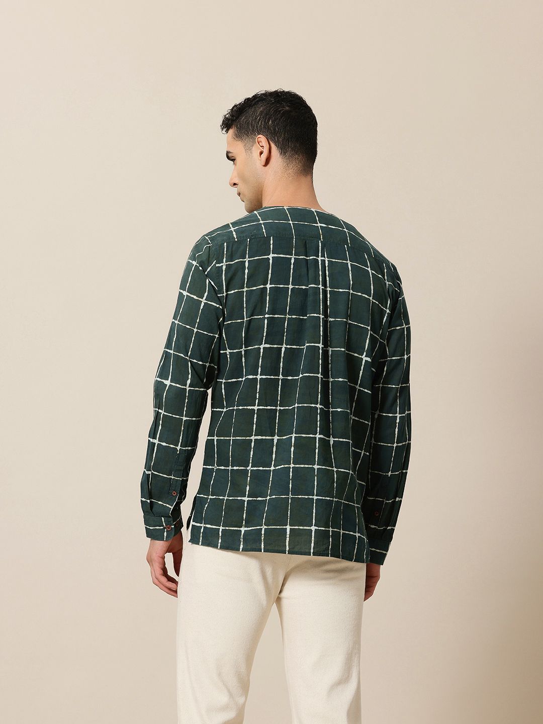 Mr Bowerbird Pure Cotton Bagru Hand Block  Windowpane Checked Liberal Fit Casual Shirt