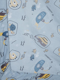 KLOTTHE Blue & Yellow Graphic 300 TC Fitted Double Bedsheet with 2 Pillow Covers