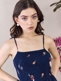 Berrylush Floral Printed Shoulder Straps Fit and Flare Mini Dress