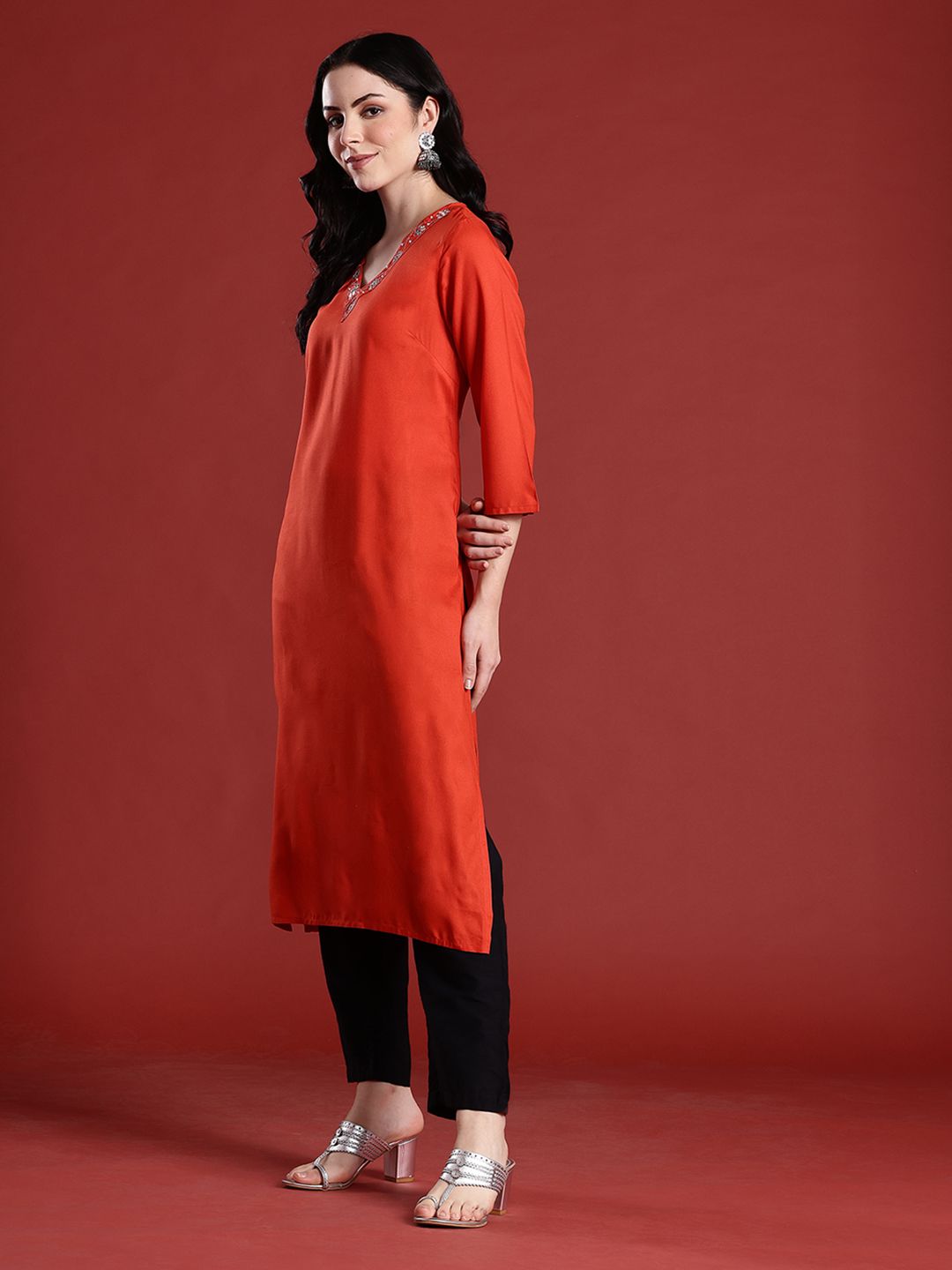 Anouk Women Embellished Mirror Work Kurta