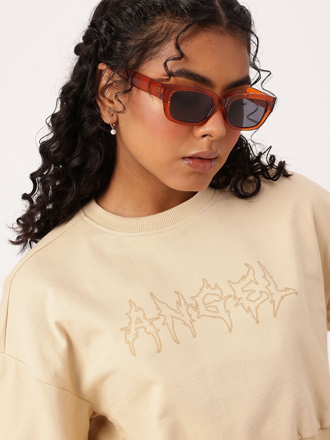 DressBerry Printed Cotton Terry Boxy Fit Crop Sweatshirt