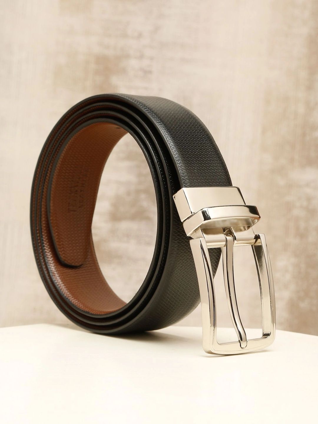 Teakwood Leathers Men Textured Leather Reversible Formal Belt