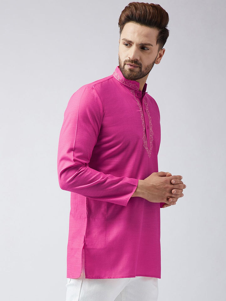SOJANYA Men Pink Sulam Kurta Pendek