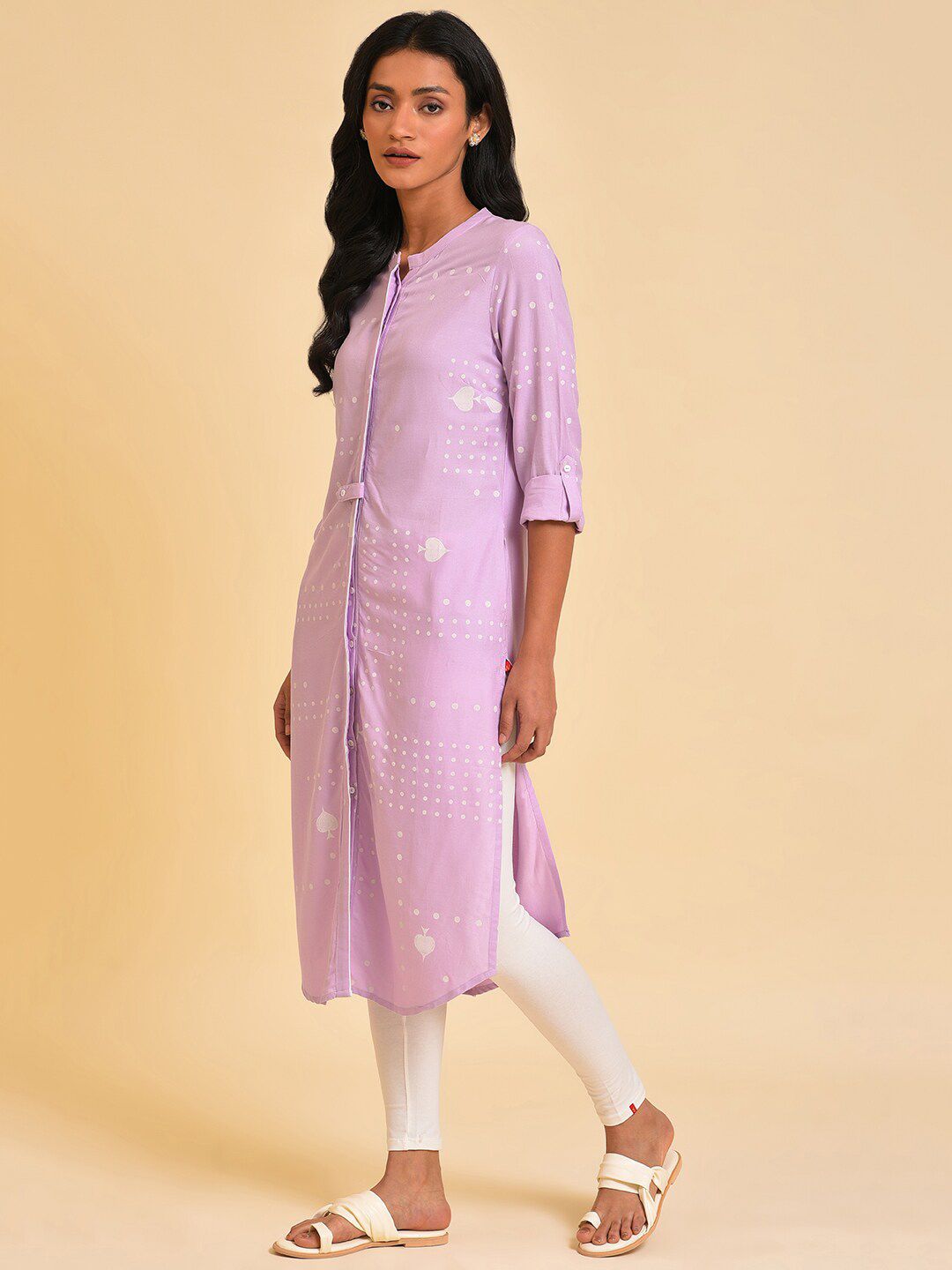 W Women Purple Geometric Thread Work Kurta