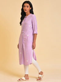 W Women Purple Geometric Thread Work Kurta