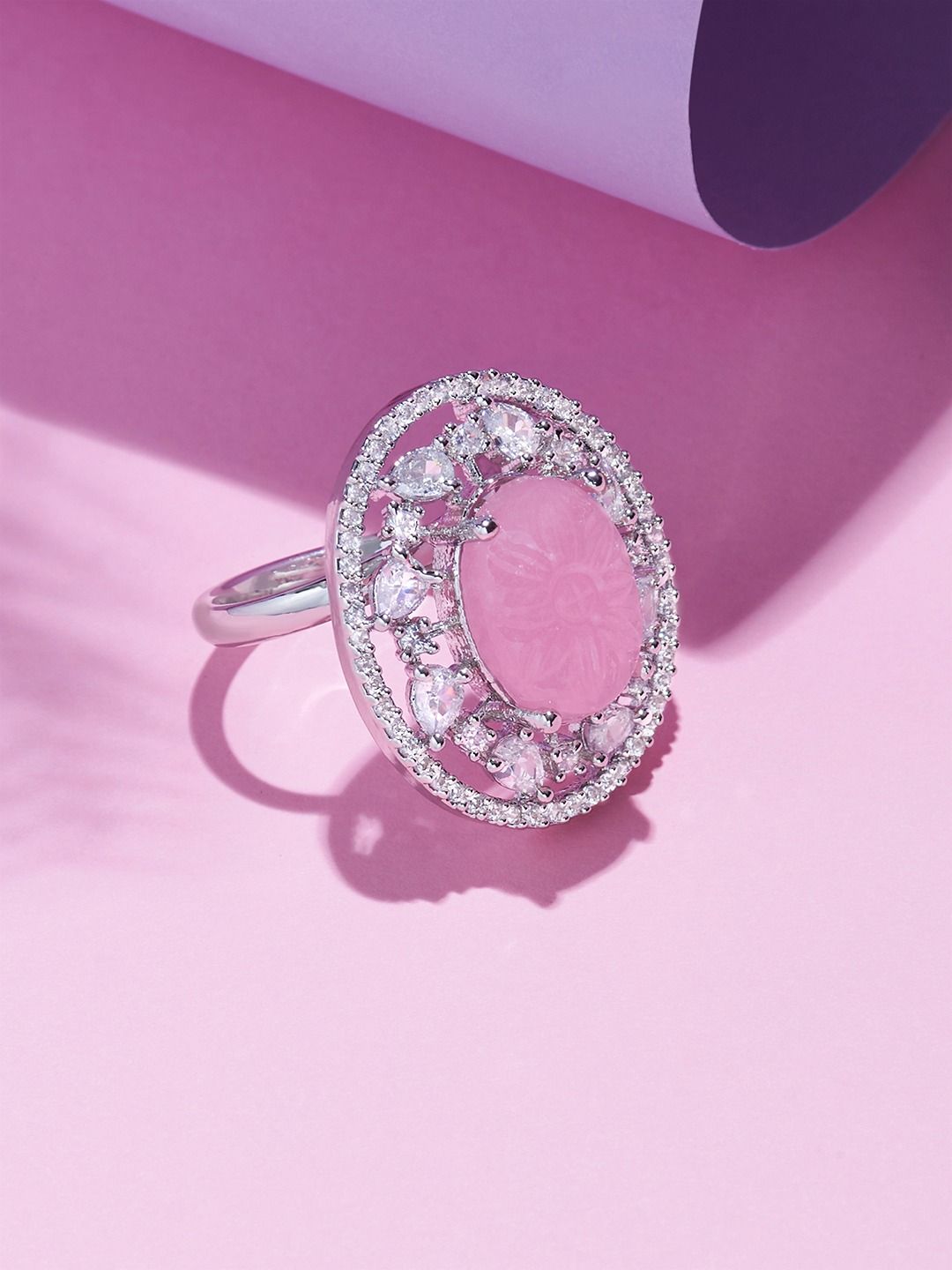 Cincin Jari Boleh Laras Mutiara Zaveri Bersalut Perak CZ
