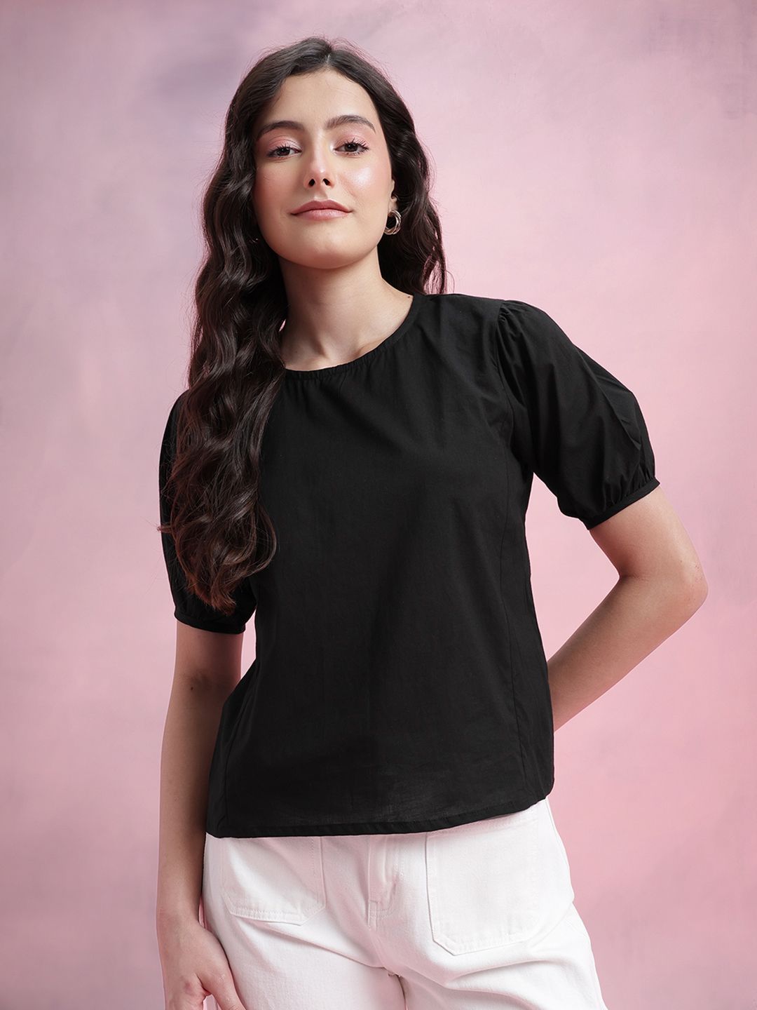 DressBerry Puff Sleeves Pure Cotton Top