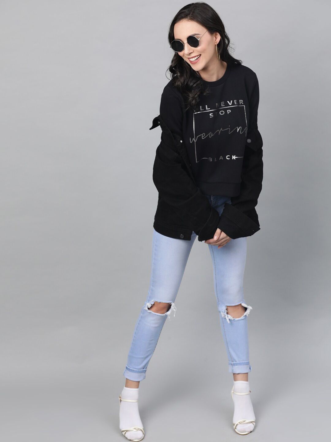 STREET 9 Women Black Printed Sweatshirt